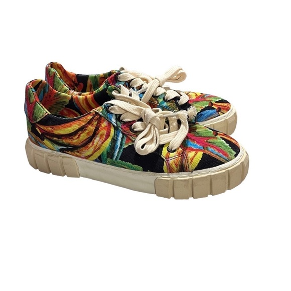 Farm Rio Black Banana Flatform Sneakers Size 8 Printed Lace Up - Picture 2 of 9
